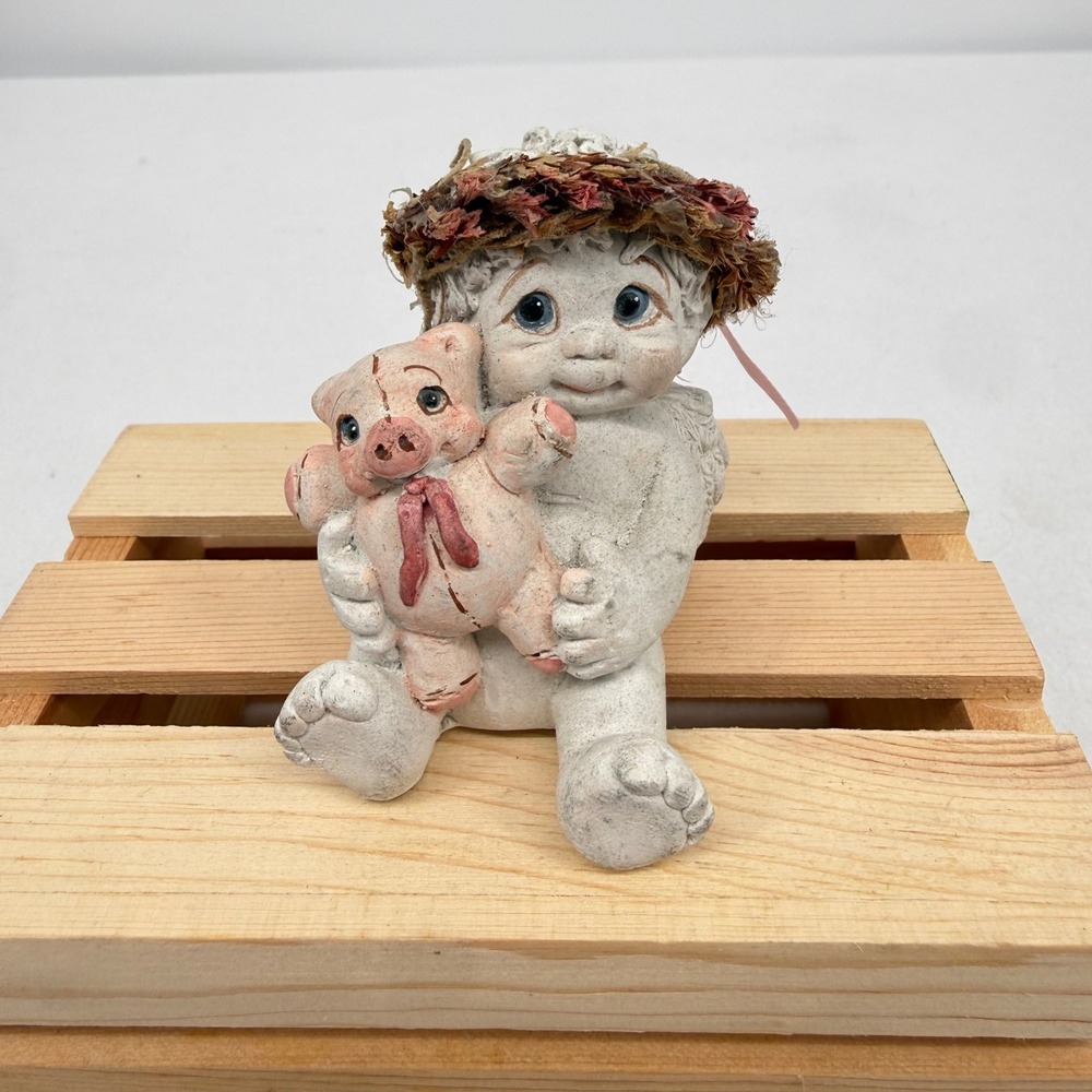 Dreamsicles Angel Figurine Cherub Pig Floral Crown Stone Style Decor